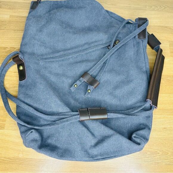 Coofit Canvas Preppy Unisex Retro Messanger Bag Grey Outer Pocket - Picture 2 of 11